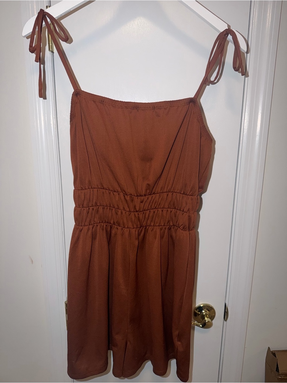 Tie-Shoulder Brown Romper